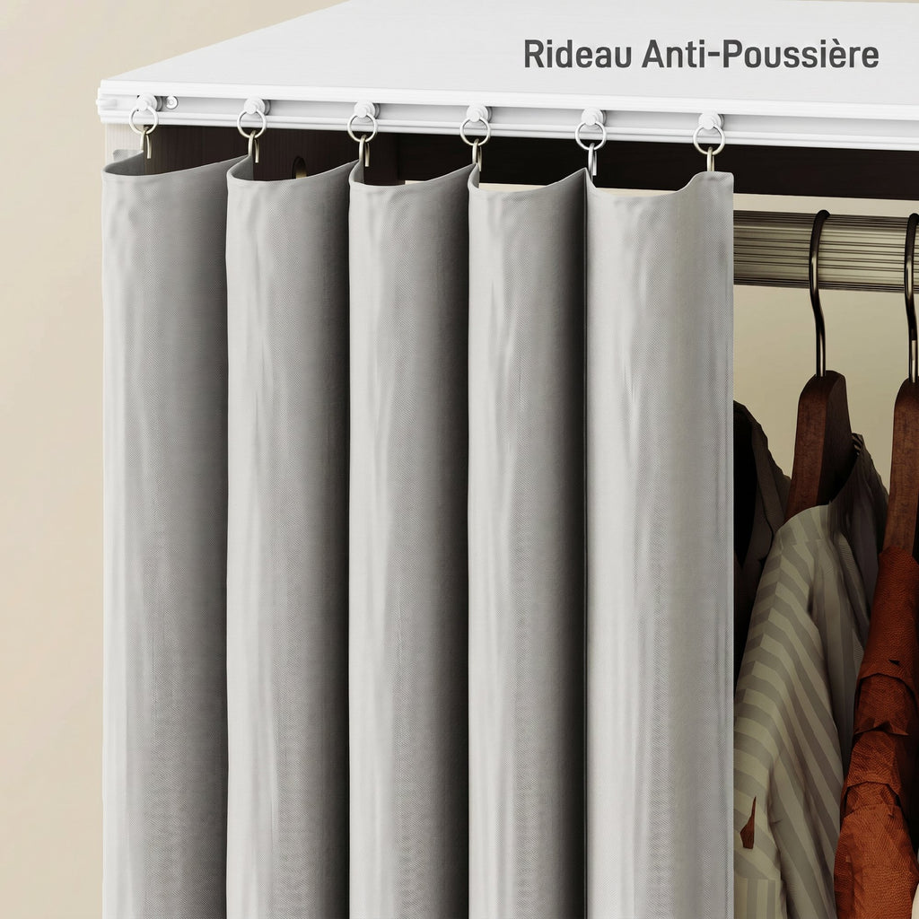 Armoire penderie vêtement dressing mobile 4 roulettes avec tringle à vêtements et étagères ouvertes, blanc-5