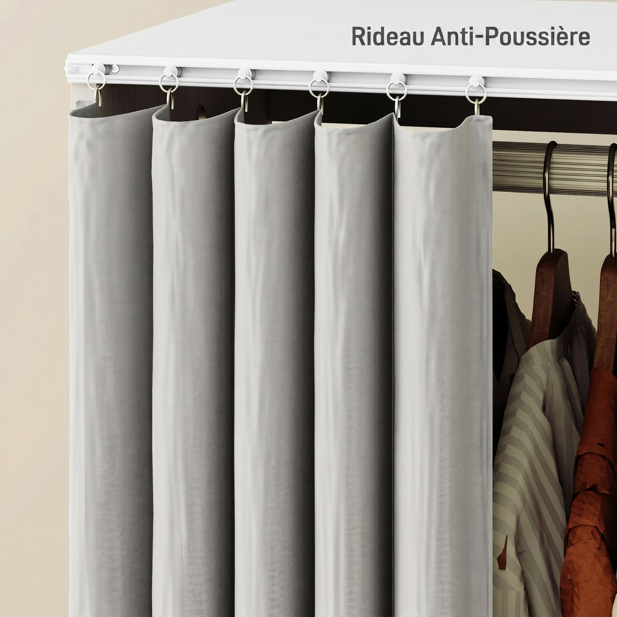 Armoire penderie vêtement dressing mobile 4 roulettes avec tringle à vêtements et étagères ouvertes, blanc-5
