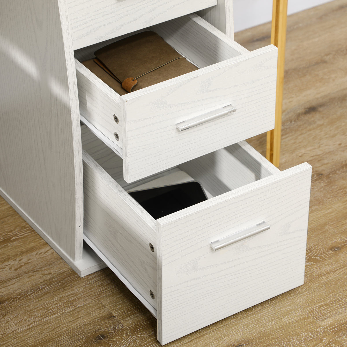 Bureau d'ordinateur, bureau informatique 120 x 55 cm avec plateau pour clavier, 3 tiroirs, pour chambre, domicile, blanc-7