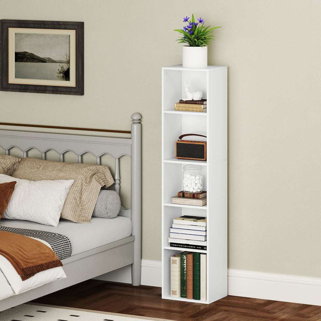 Bibliothèque étagère de rangement 5 niveaux avec étagères réglables pour salon, chambre, bureau, 30x24x133,5cm, blanc-9