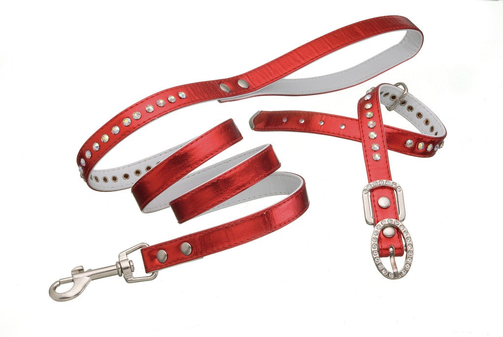 CAMON PARURE COLLARE + GUINZAGLIO CON STRASS (30 x 1 CM. / 100 x 1 CM.) AZZURRO