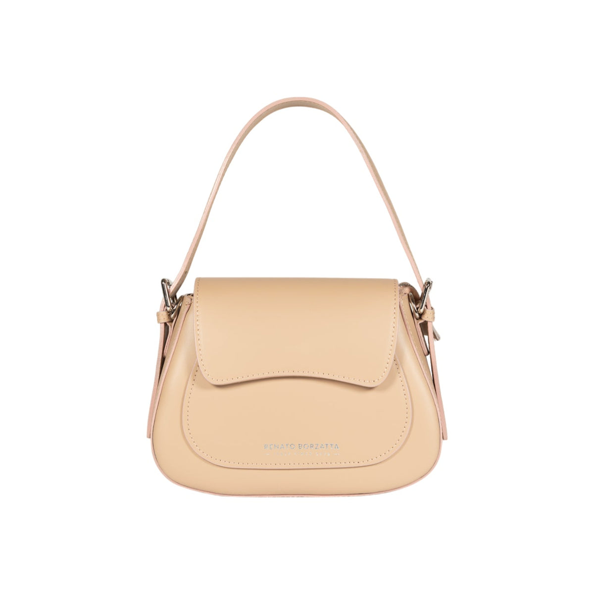 RB1030AL | Borsa Donna a Spalla EMMA con pattina in Vera Pelle Made in Italy. Accessori in metallo Argento Lucido - Colore Beige - Dimensioni: cm 24 x 18 x 9 + 14,5 (Luce manico)-0