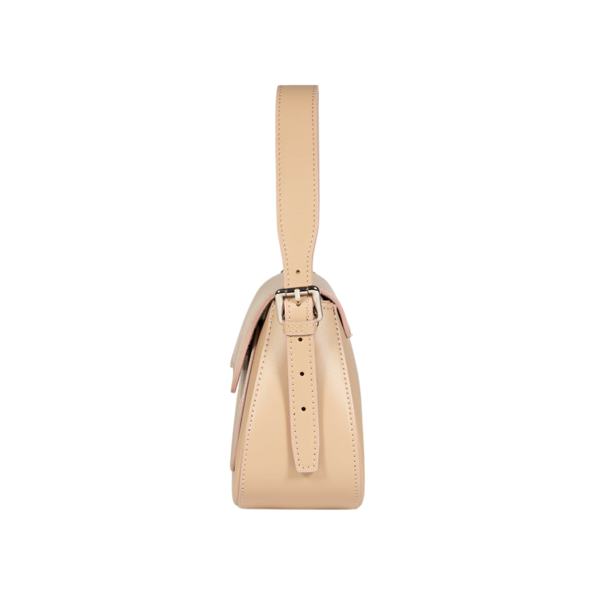 RB1030AL | Borsa Donna a Spalla EMMA con pattina in Vera Pelle Made in Italy. Accessori in metallo Argento Lucido - Colore Beige - Dimensioni: cm 24 x 18 x 9 + 14,5 (Luce manico)-3