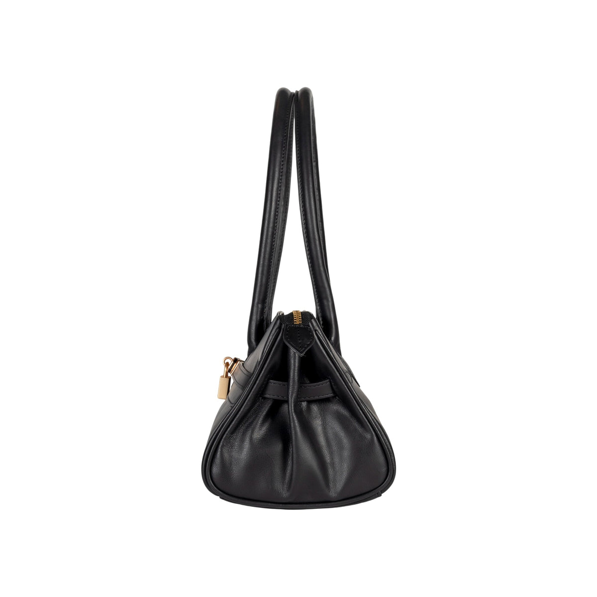 RB1033A | Borsa a Spalla Donna ARIANNA in Vera Pelle Morbida Sauvage Made in Italy. Accessori in metallo Oro Opaco. Colore Nero. Dimensioni: cm 34 x 15 x 16 + 20 (Luce manici)-2