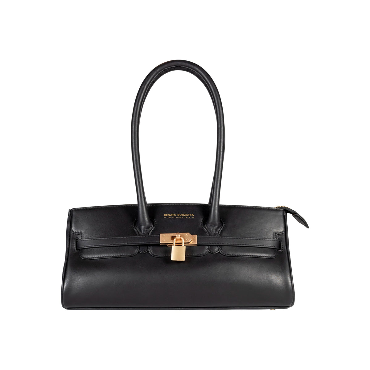 RB1033A | Borsa a Spalla Donna ARIANNA in Vera Pelle Morbida Sauvage Made in Italy. Accessori in metallo Oro Opaco. Colore Nero. Dimensioni: cm 34 x 15 x 16 + 20 (Luce manici)-0