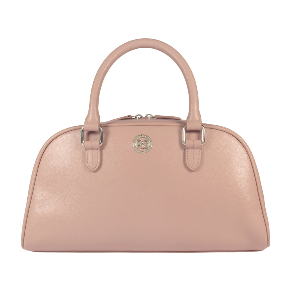 Borsa bowling Virginia in pelle Saffiano, cipria, Made in Italy-0