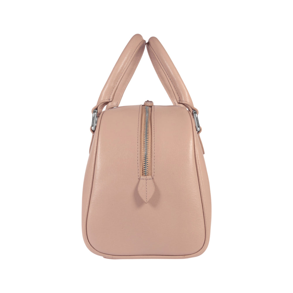Borsa bowling Virginia in pelle Saffiano, cipria, Made in Italy-2