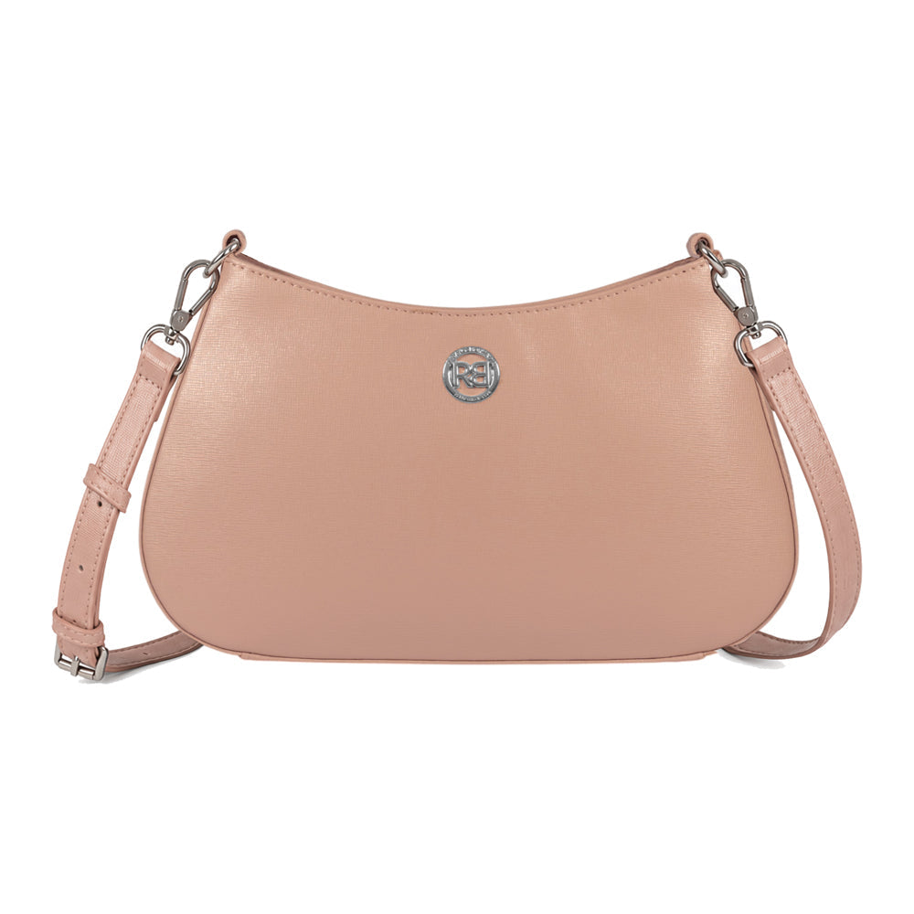 RB1036AU | Borsa Hobo da Donna LARA in Vera Pelle Saffiano Made in Italy. Colore Cipria-1