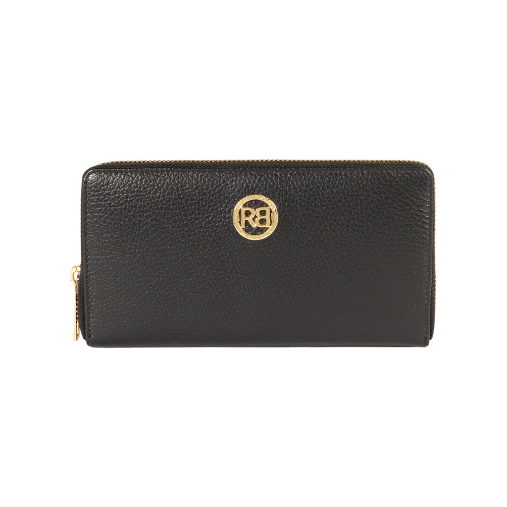 RB1081GA | Portafogli Donna con chiusura lampo Made in Italy in Vera Pelle grana Dollaro. Colore Nero. Dimensioni: cm 20 x 10 x 2,5-0