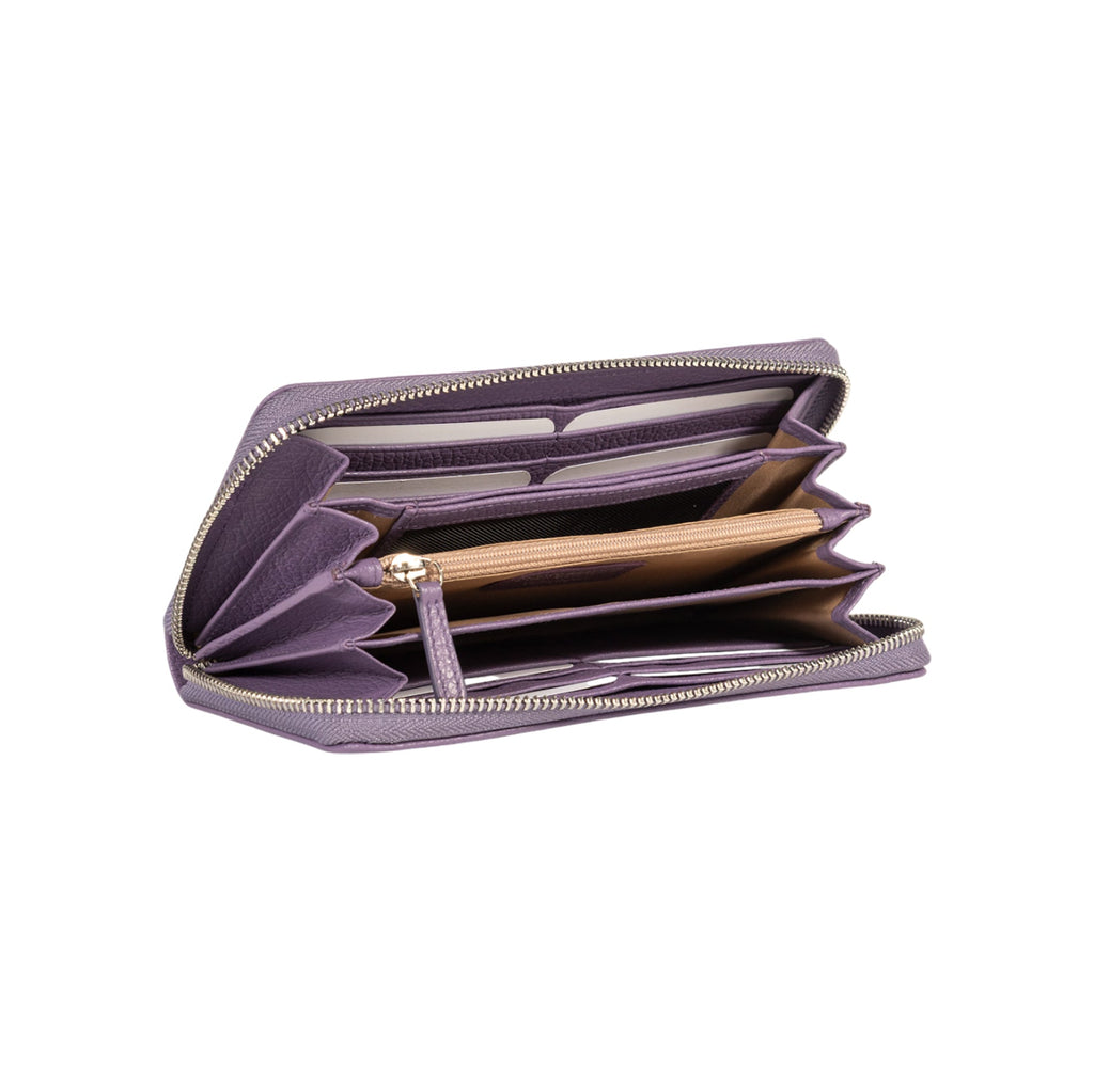 RB1081SY | Portafogli Donna con chiusura lampo Made in Italy in Vera Pelle grana Dollaro. Colore Viola. Dimensioni: cm 20 x 10 x 2,5-2