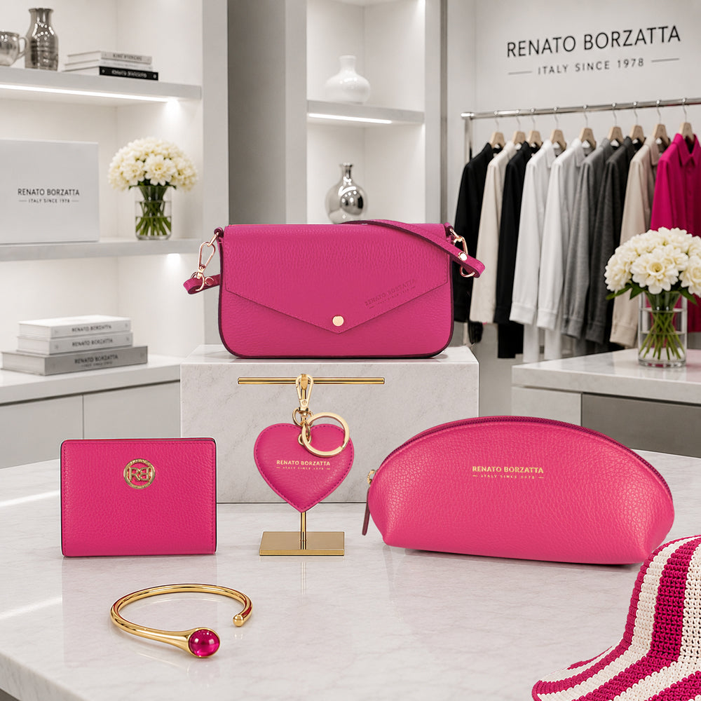RB1082GBE | Portachiavi Heart Charm Made in Italy in Vera Pelle grana Dollaro. Colore Fuxia-2