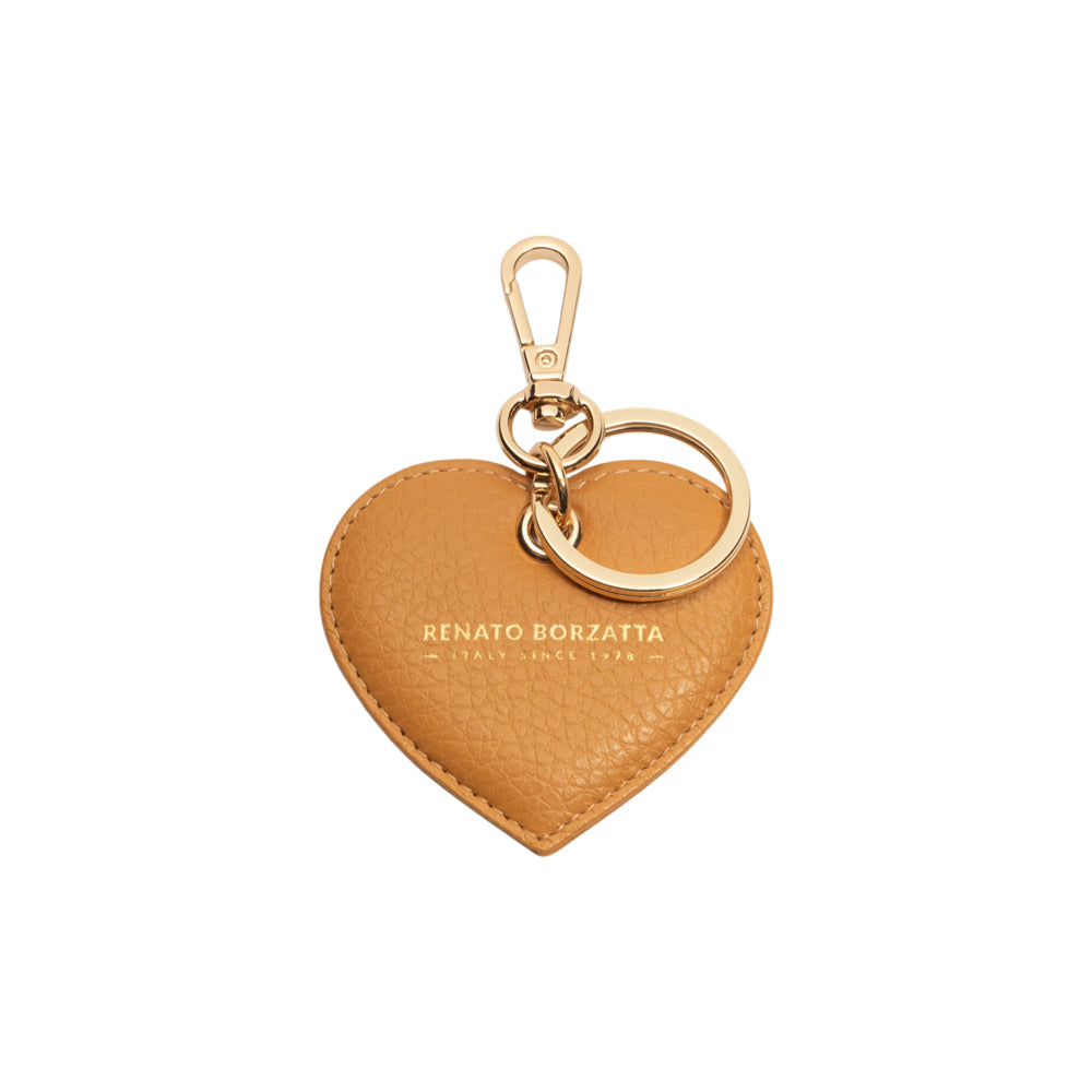 RB1082GCQ | Portachiavi Heart Charm Made in Italy in Vera Pelle grana Dollaro. Colore Cuoio-0