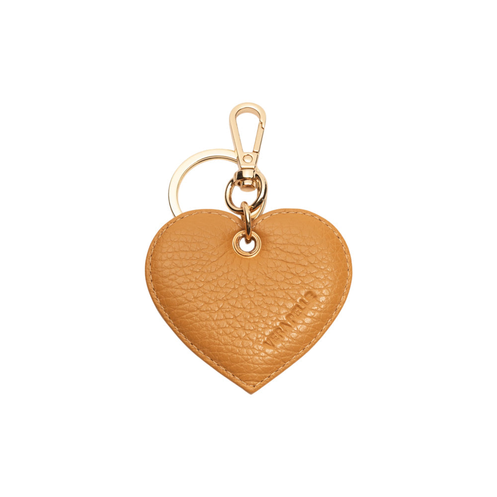 RB1082GCQ | Portachiavi Heart Charm Made in Italy in Vera Pelle grana Dollaro. Colore Cuoio-1