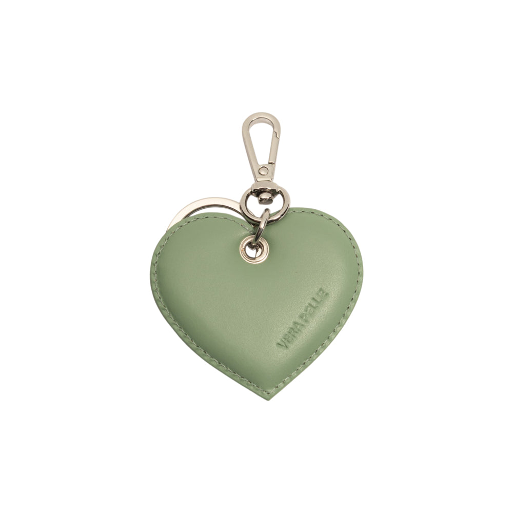 RB1082SBF | Portachiavi Heart Charm Made in Italy in in Vera Pelle Liscia Opaca. Colore Menta-1