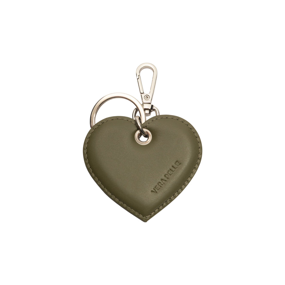 RB1082SE | Portachiavi Heart Charm Made in Italy in in Vera Pelle Liscia Opaca. Colore Verde-1