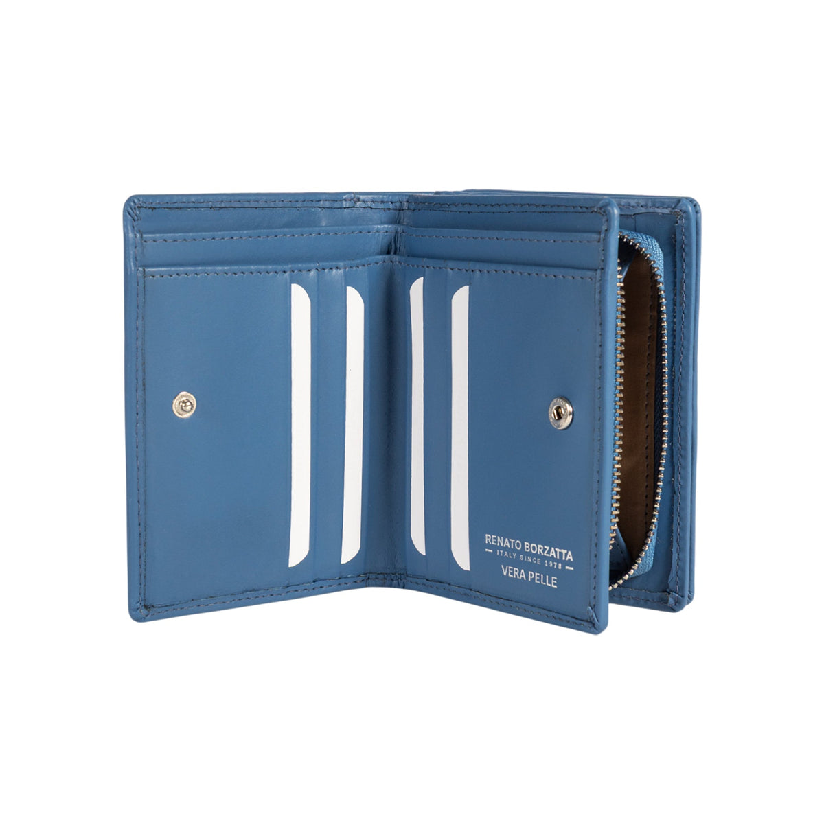 RB1083SCP | Portafogli Donna Made in Italy in Vera Pelle Liscia Opaca. Colore Glicine. Dimensioni (da chiuso): cm 13 x 9 x 2,5-1