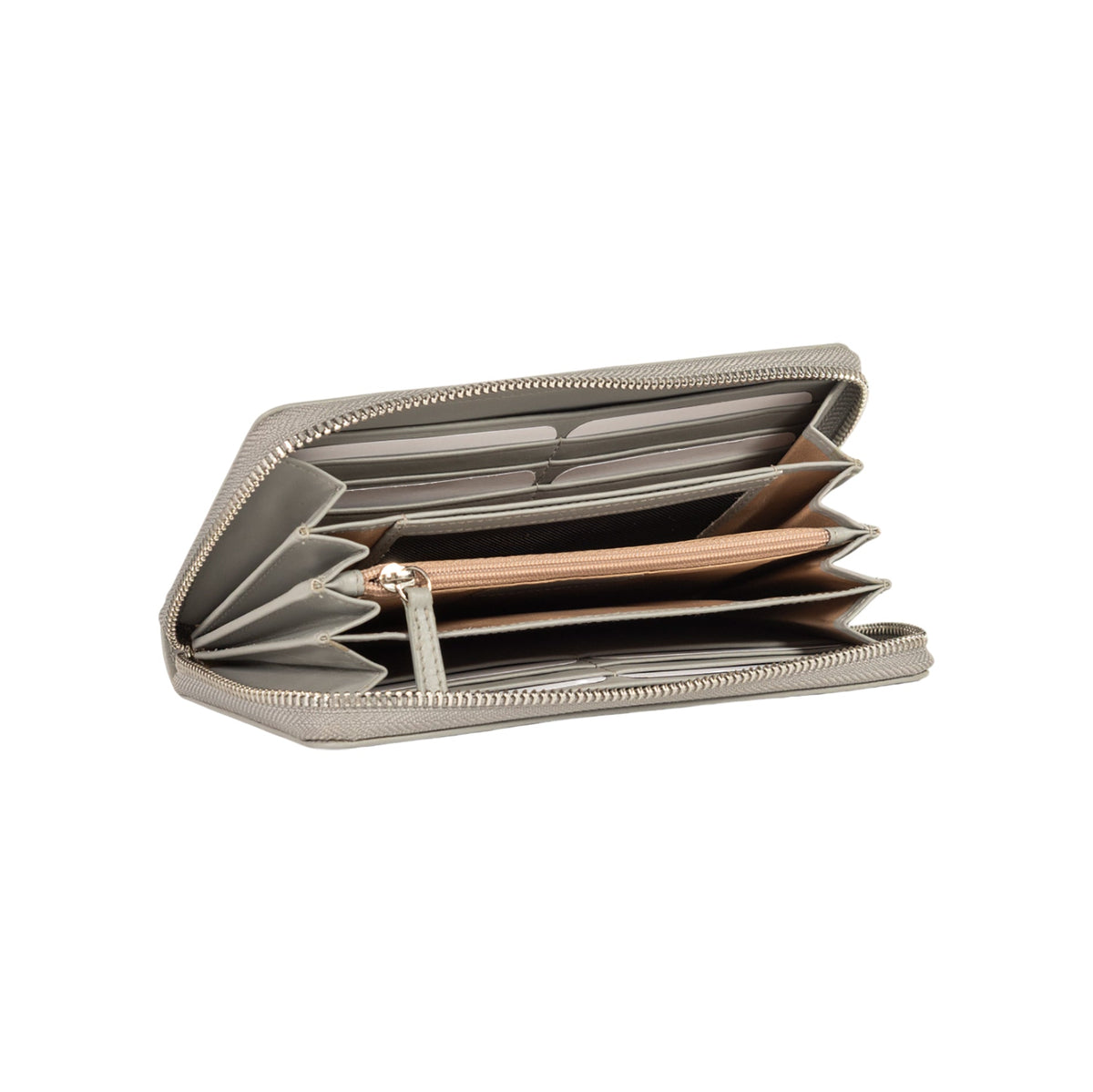 RB1084SF | Portafogli Donna con chiusura lampo Made in Italy in Vera Pelle Liscia Opaca. Colore Grigio. Dimensioni: cm 20 x 10 x 2,5-2