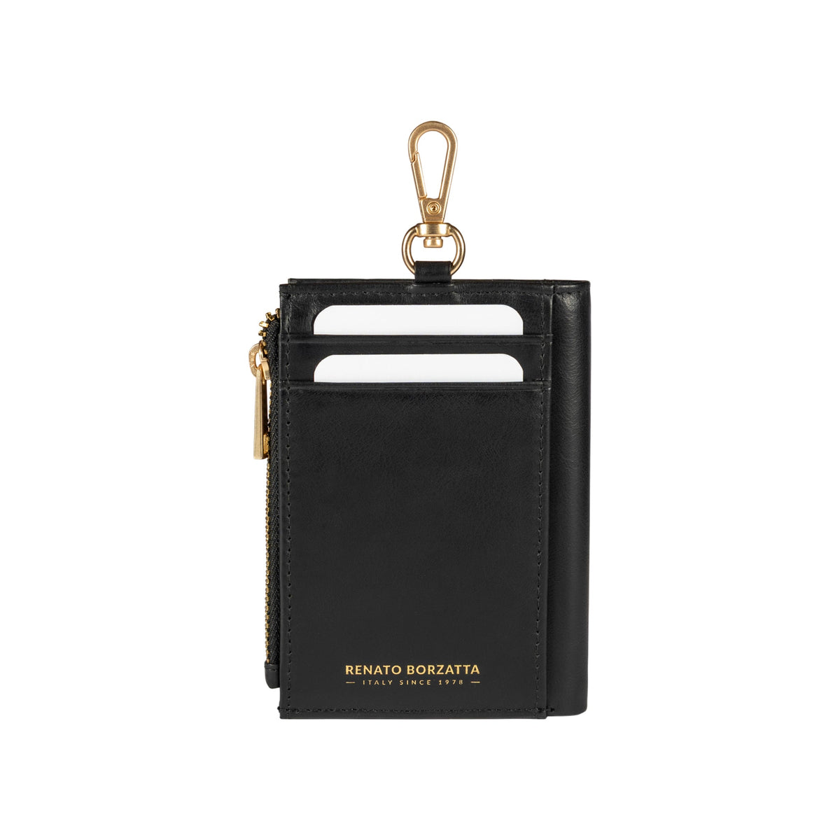 RB1085A | Portafogli Donna Made in Italy in Vera Pelle Morbida Sauvage. Accessori in metallo Oro Opaco. Colore Nero. Dimensioni (da chiuso): cm 8 x 11,5 x 2-0