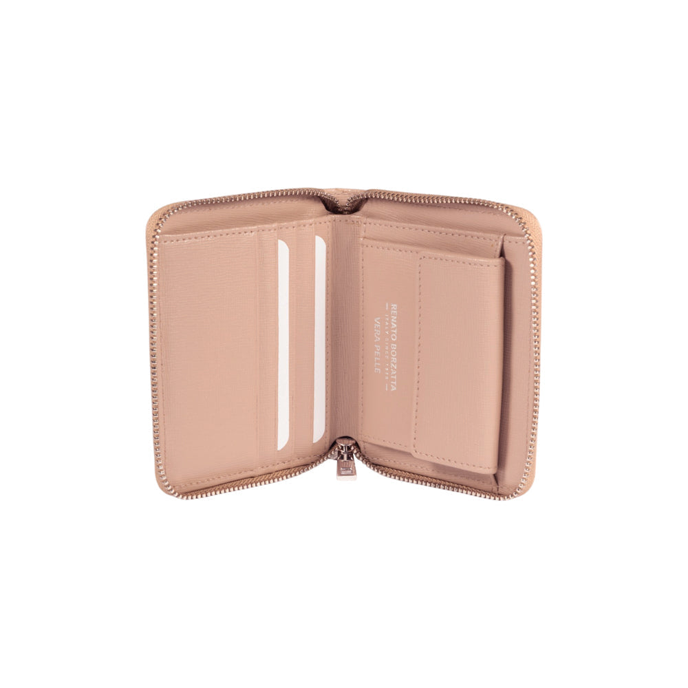 RB1086AU | Portafogli Donna con Chiusura Lampo Made in Italy in Vera Pelle Saffiano. Colore Cipria-2