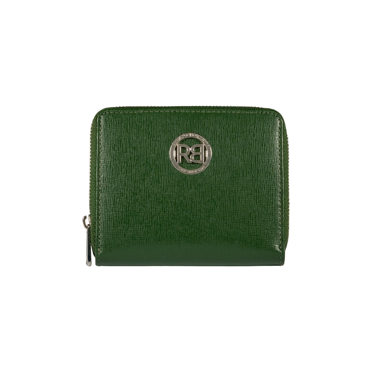 RB1086E | Portafogli Donna con Chiusura Lampo Made in Italy in Vera Pelle Saffiano. Accessori in metallo Argento Lucido. Colore Verde. Dimensioni (da chiuso): cm 10 x 12 x 2-0