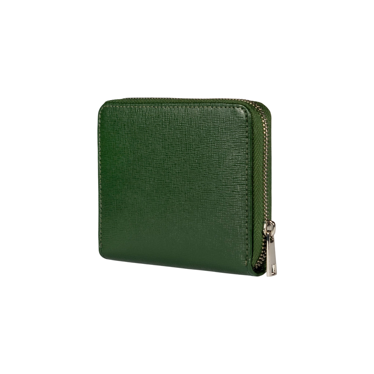 RB1086E | Portafogli Donna con Chiusura Lampo Made in Italy in Vera Pelle Saffiano. Accessori in metallo Argento Lucido. Colore Verde. Dimensioni (da chiuso): cm 10 x 12 x 2-2