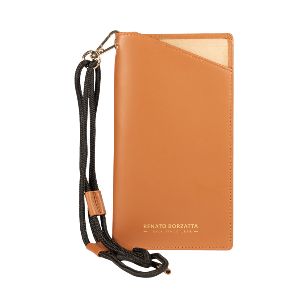 RB1087S | Porta Occhiali/Smartphone con Tracollina Made in Italy in Vera Pelle Liscia Opaca. Colore Cognac-0