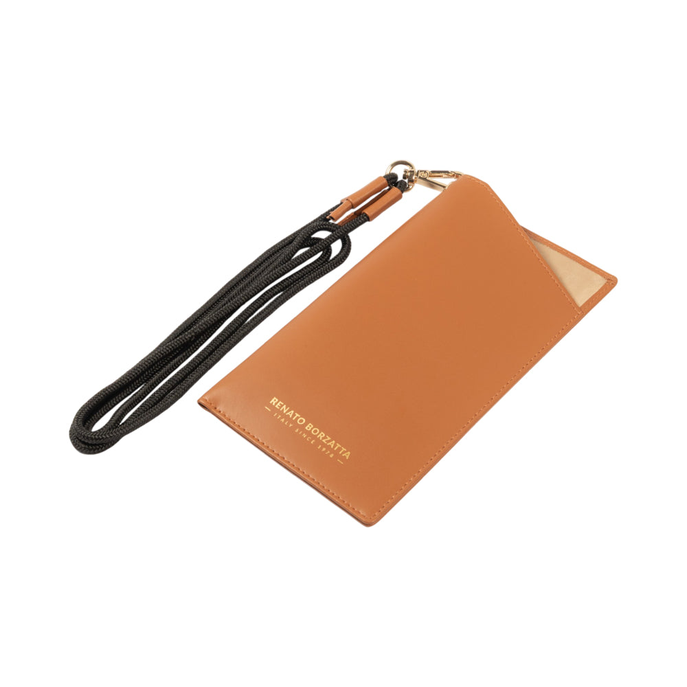 RB1087S | Porta Occhiali/Smartphone con Tracollina Made in Italy in Vera Pelle Liscia Opaca. Colore Cognac-2