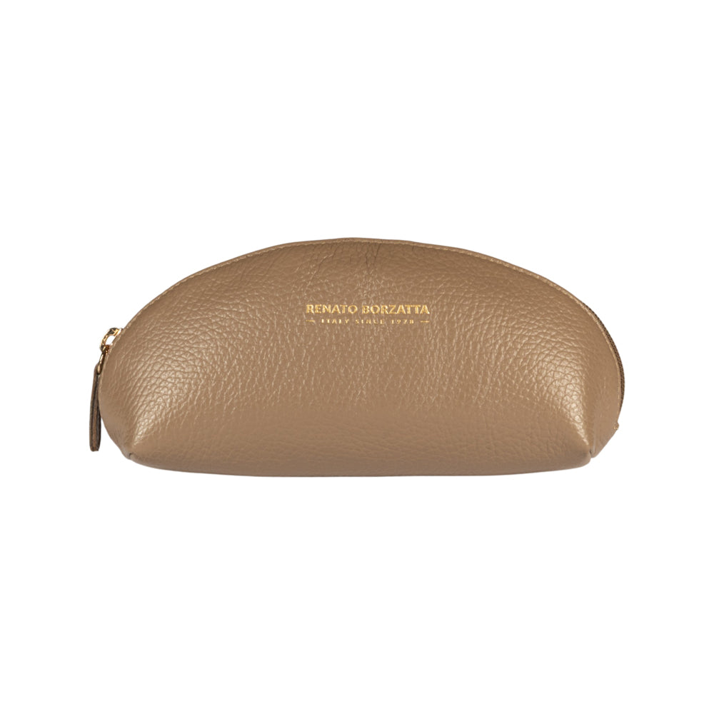 RB1088AQ | Astuccio/Pochette a Mezzaluna Made in Italy in Vera Pelle grana Dollaro. Colore Taupe-0