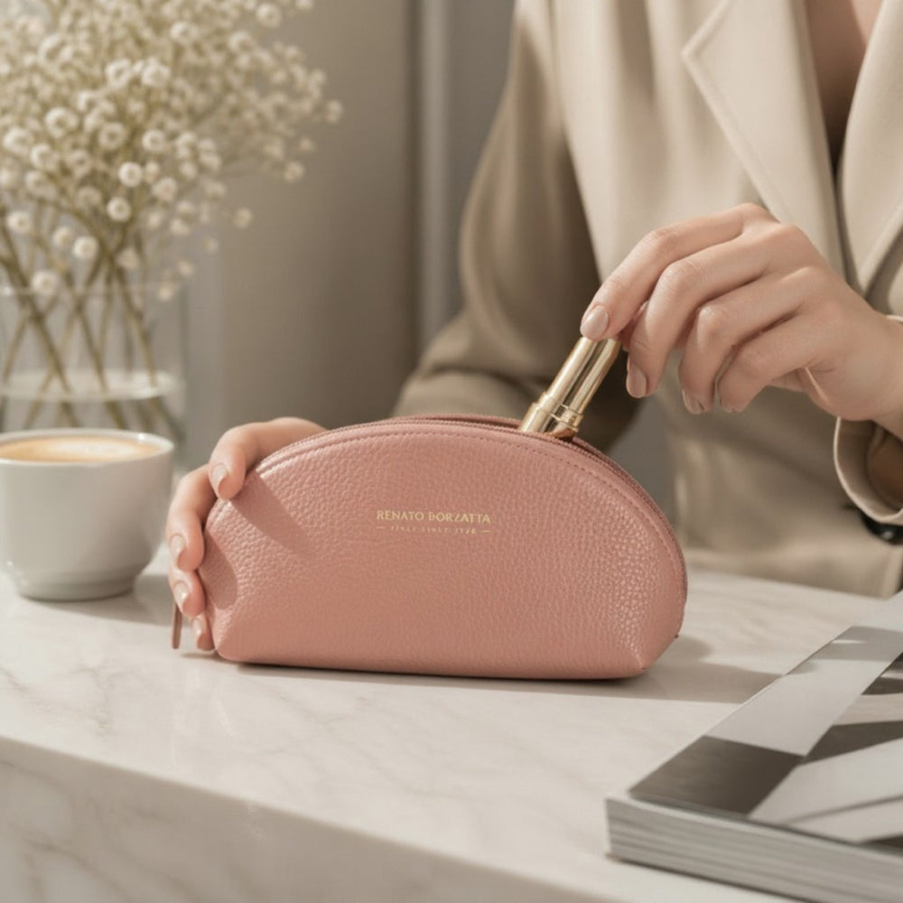 RB1088AZ | Astuccio/Pochette a Mezzaluna Made in Italy in Vera Pelle grana Dollaro. Colore Rosa Antico-2