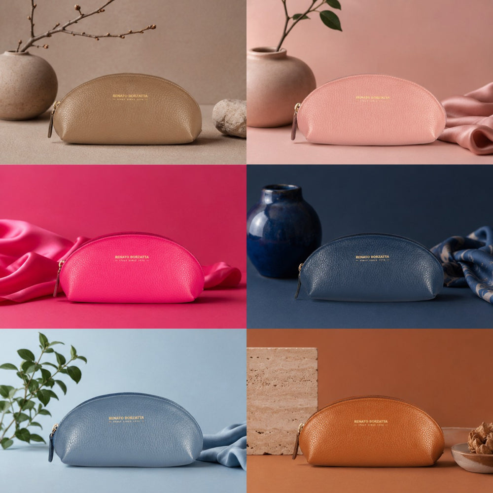 RB1088AZ | Astuccio/Pochette a Mezzaluna Made in Italy in Vera Pelle grana Dollaro. Colore Rosa Antico-3