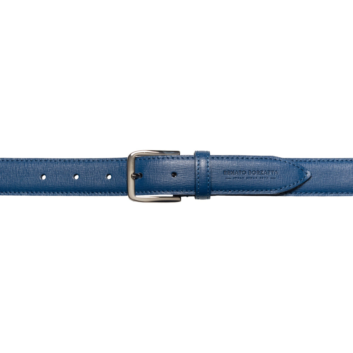 RB4017D | Cintura Donna Made in Italy in Vera Pelle Saffiano. Fibbia in finitura Argento Lucido. Colore Blu. Dimensioni: cm 115 x 3,0 x 0,5 (giro vita cm 100)-1