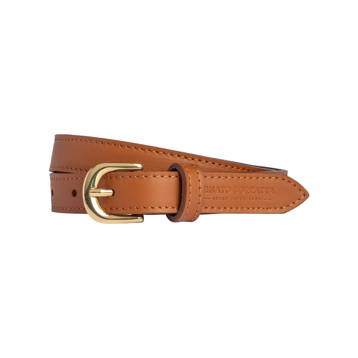 RB4018S | Cintura Donna Made in Italy in Vera Pelle Morbida Sauvage. Fibbia in finitura Oro Lucido. Colore Cognac. Dimensioni: cm 115 x 2,0 x 0,5 (giro vita cm 100)-0
