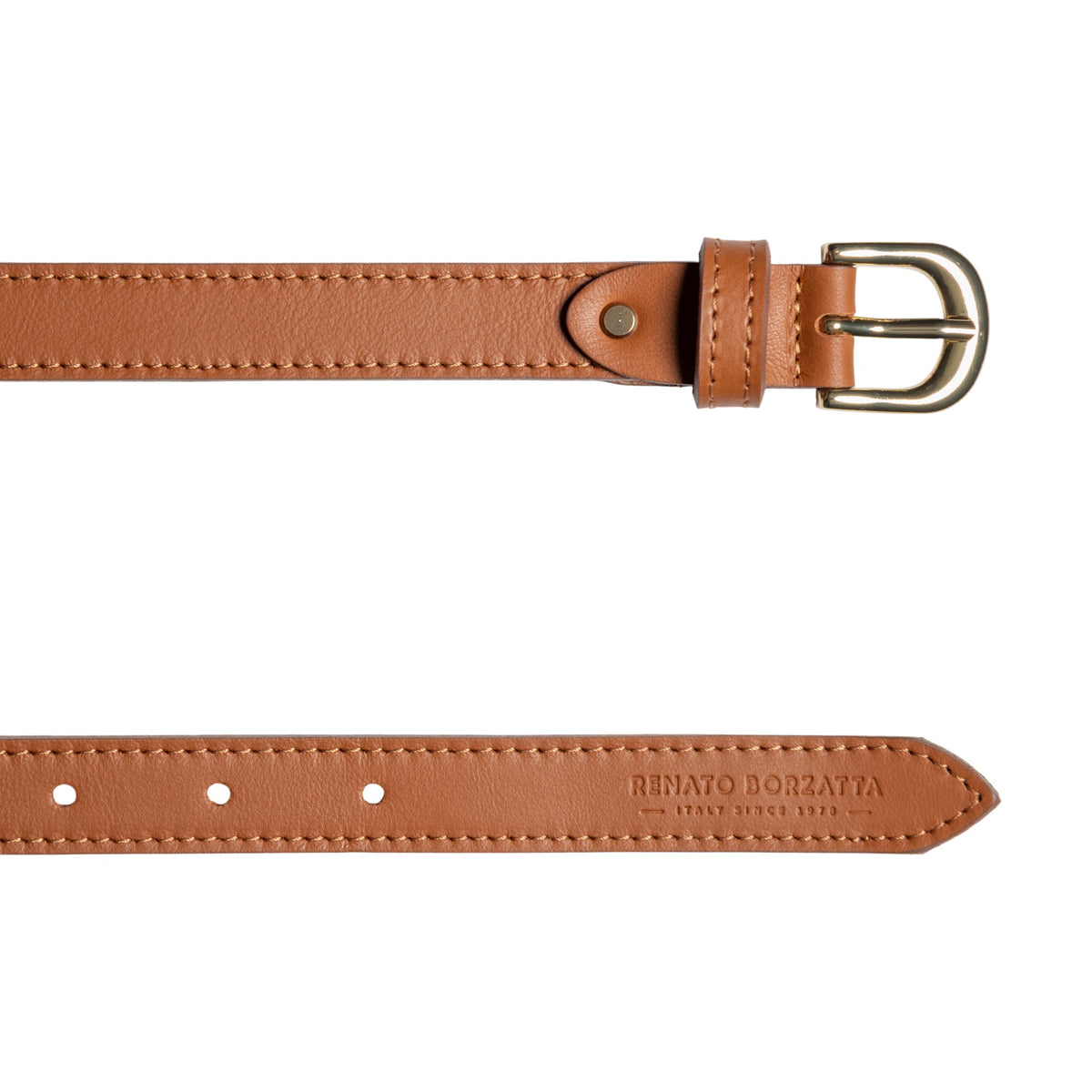 RB4018S | Cintura Donna Made in Italy in Vera Pelle Morbida Sauvage. Fibbia in finitura Oro Lucido. Colore Cognac. Dimensioni: cm 115 x 2,0 x 0,5 (giro vita cm 100)-2