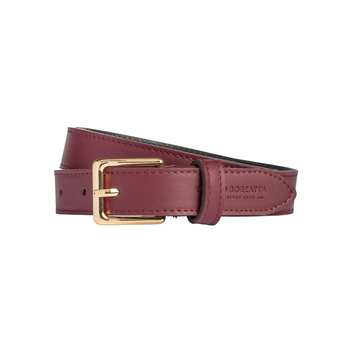 RB4019X | Cintura Donna Made in Italy in Vera Pelle Morbida Sauvage. Fibbia in finitura Oro Lucido. Colore Bordeaux. Dimensioni: cm 115 x 2,5 x 0,5 (giro vita cm 100)-0