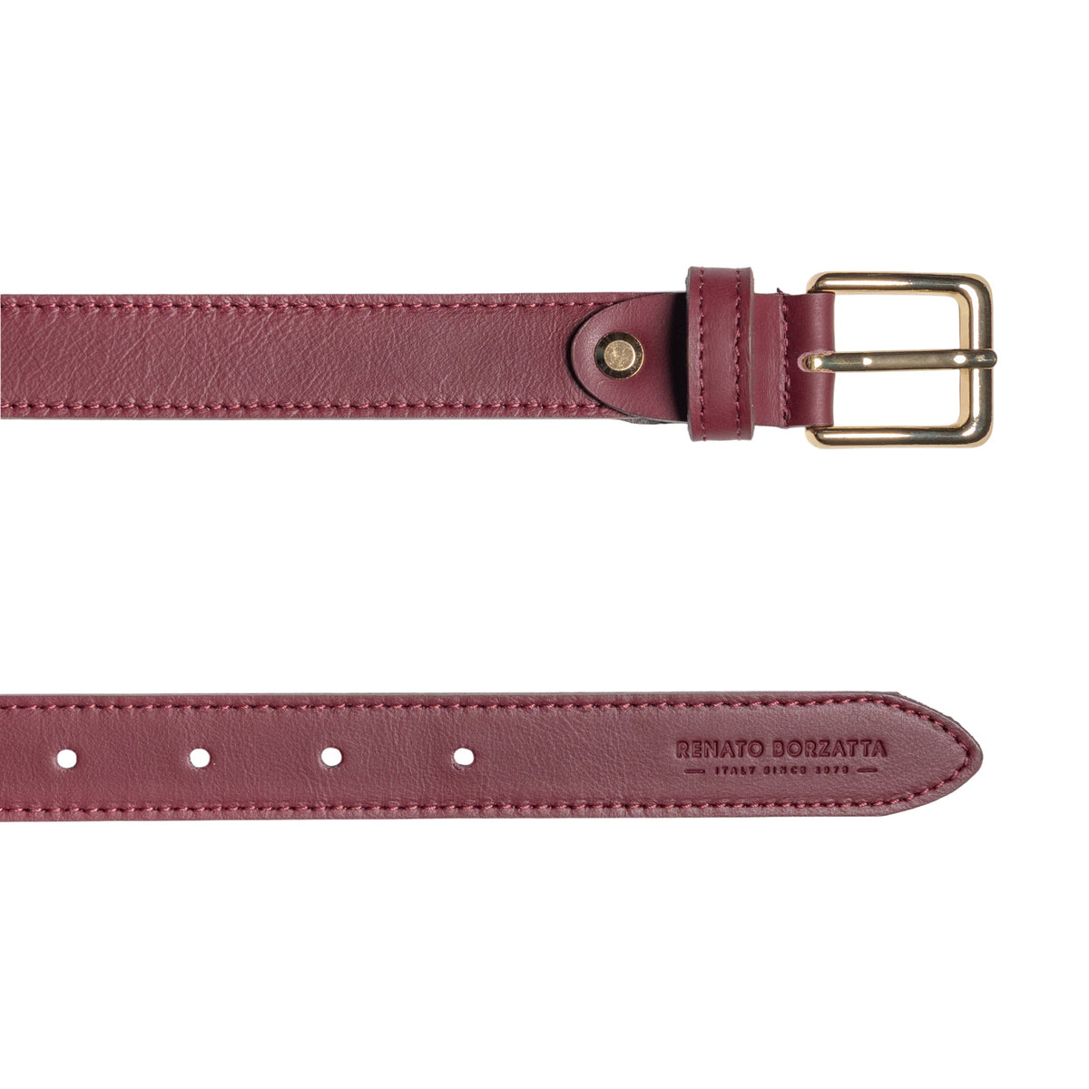 RB4019X | Cintura Donna Made in Italy in Vera Pelle Morbida Sauvage. Fibbia in finitura Oro Lucido. Colore Bordeaux. Dimensioni: cm 115 x 2,5 x 0,5 (giro vita cm 100)-2