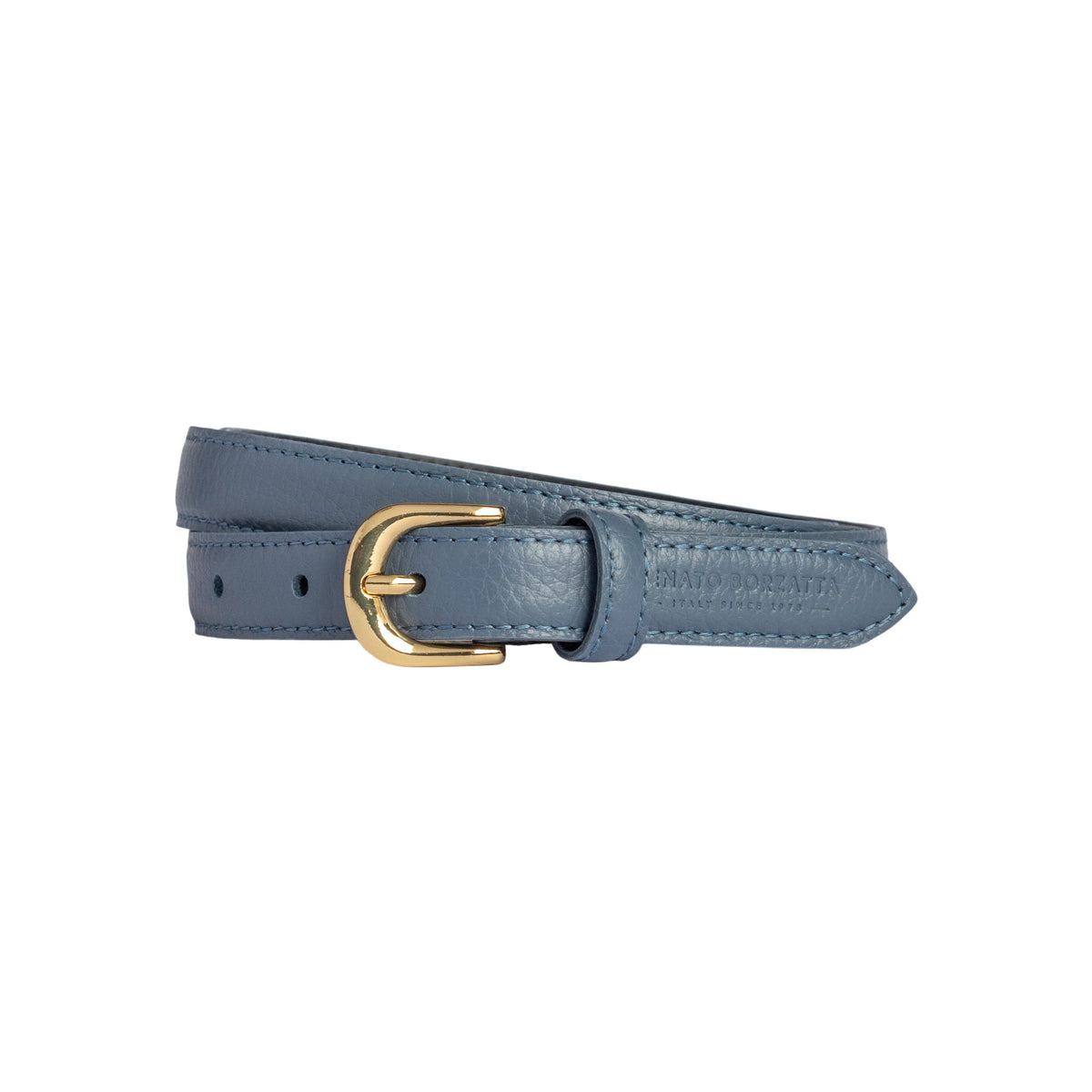 RB4021P | Cintura Donna Made in Italy in Vera Pelle grana Dollaro. Fibbia in finitura Oro Lucido. Colore Avio. Dimensioni: cm 115 x 2,0 x 0,5 (giro vita cm 100)-0