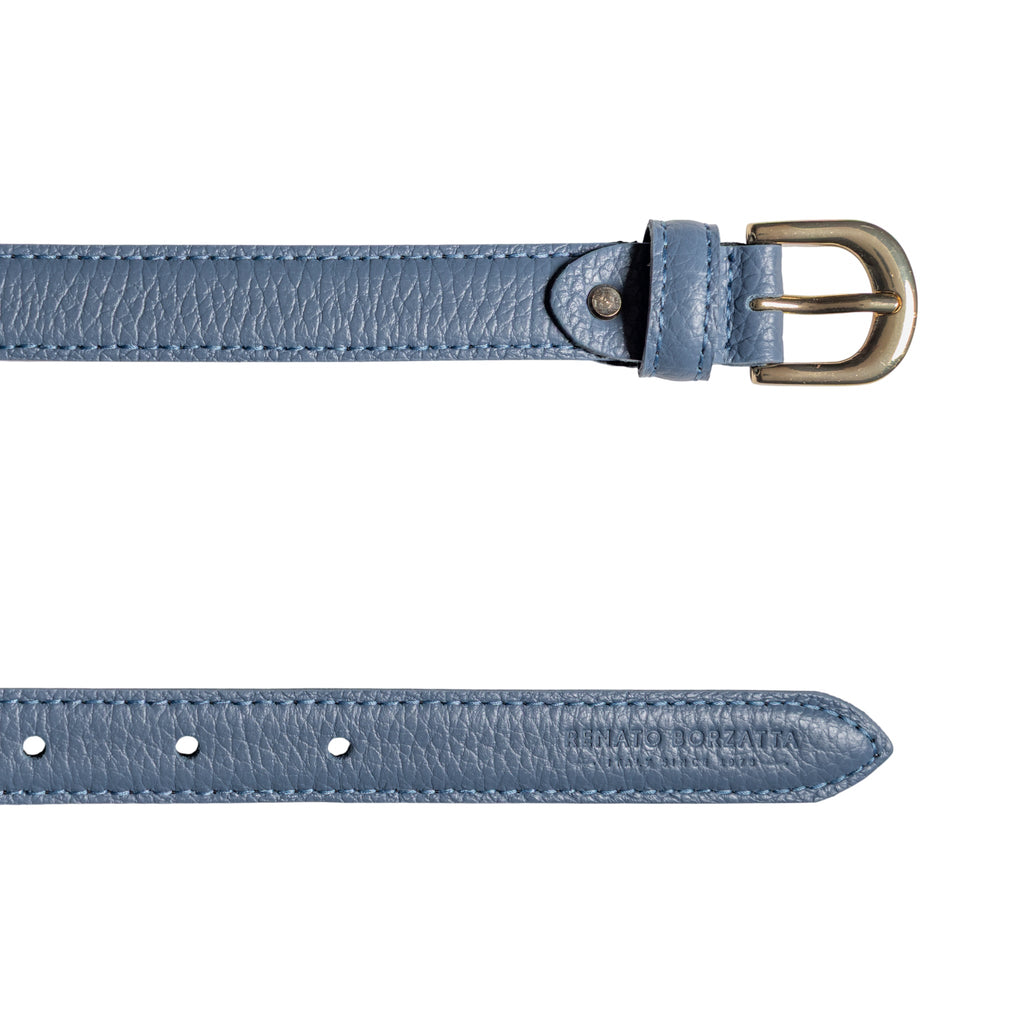 RB4021P | Cintura Donna Made in Italy in Vera Pelle grana Dollaro. Fibbia in finitura Oro Lucido. Colore Avio. Dimensioni: cm 115 x 2,0 x 0,5 (giro vita cm 100)-2