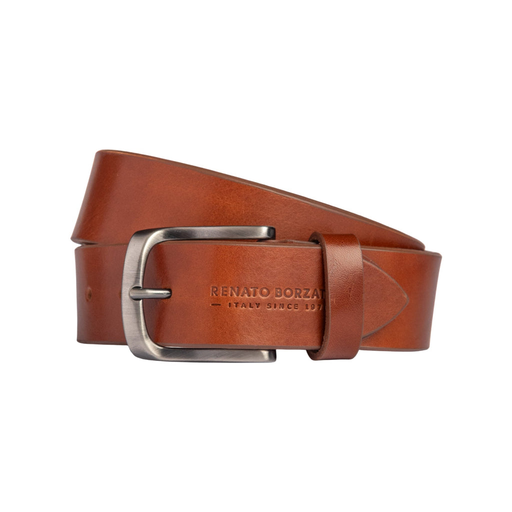 RB4027S | Cintura Uomo Made in Italy in Vero Cuoio Conciato al Vegetale. Fibbia in finitura Canna di Fucile Satinato. Colore Cognac. Dimensioni: cm 125 x 4,0 x 0,5 (giro vita cm 110)-0