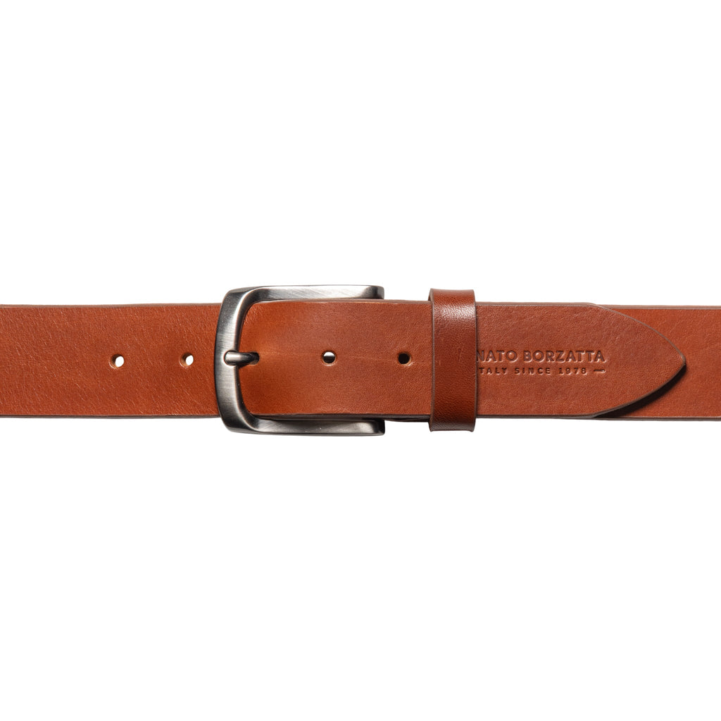 RB4027S | Cintura Uomo Made in Italy in Vero Cuoio Conciato al Vegetale. Fibbia in finitura Canna di Fucile Satinato. Colore Cognac. Dimensioni: cm 125 x 4,0 x 0,5 (giro vita cm 110)-1