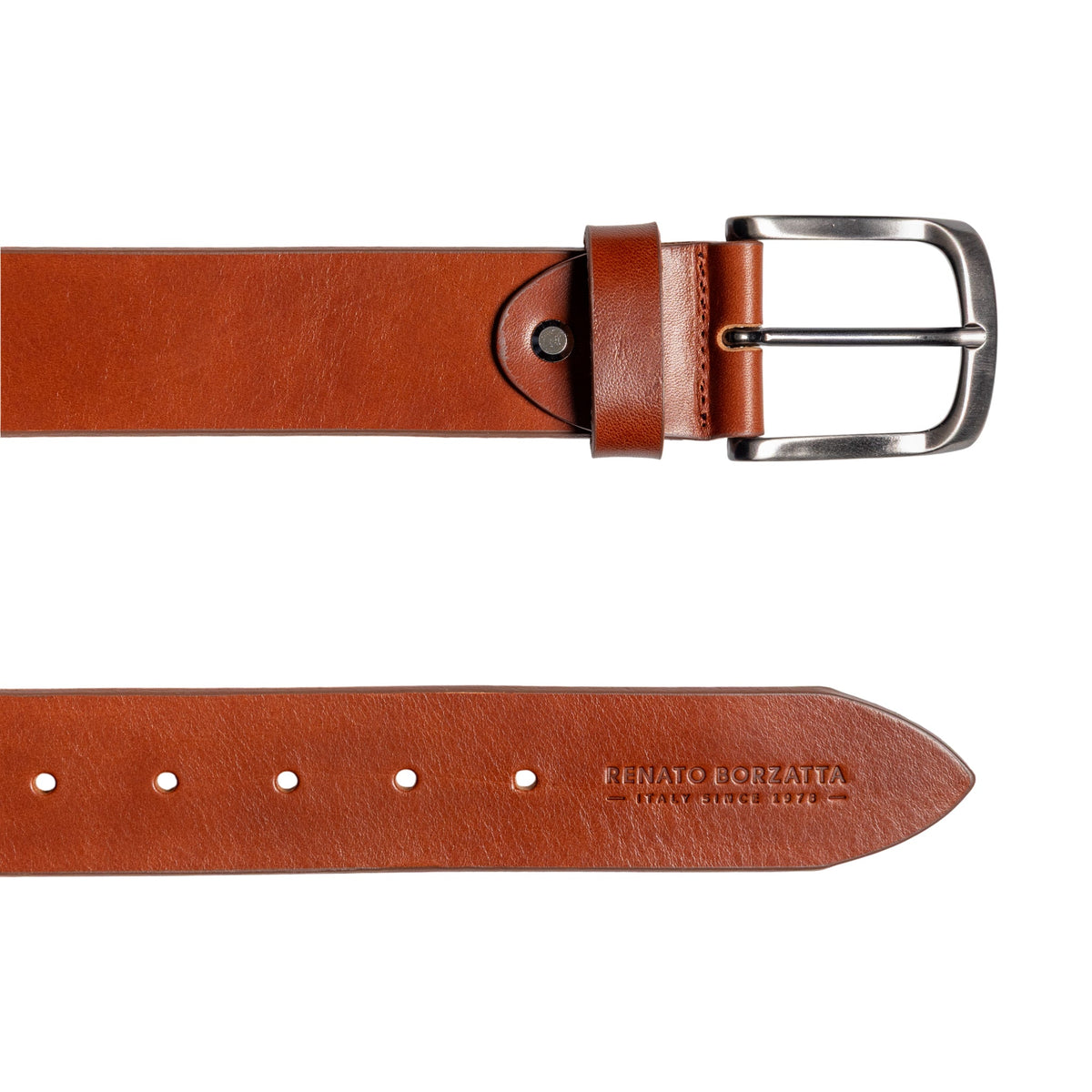 RB4027S | Cintura Uomo Made in Italy in Vero Cuoio Conciato al Vegetale. Fibbia in finitura Canna di Fucile Satinato. Colore Cognac. Dimensioni: cm 125 x 4,0 x 0,5 (giro vita cm 110)-2