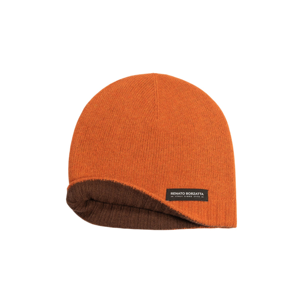 RB5008IC | COURMAYEUR - Berretto Unisex in Maglia Rasata Double-Face Made in Italy. Colore Paprika/Cacao-1