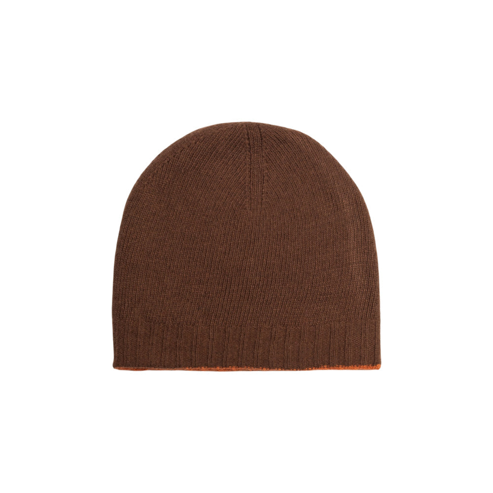 RB5008IC | COURMAYEUR - Berretto Unisex in Maglia Rasata Double-Face Made in Italy. Colore Paprika/Cacao-2
