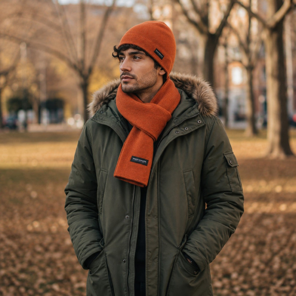RB5008IC | COURMAYEUR - Berretto Unisex in Maglia Rasata Double-Face Made in Italy. Colore Paprika/Cacao-4
