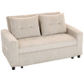Canapé convertible 2 places canapé-lit en velours côtelé 157x190cm dossier réglable poches latérales et 2 coussins crème-0