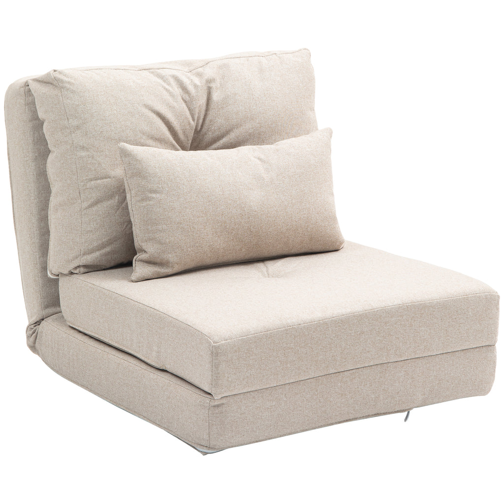 Chauffeuse canapé-lit convertible fauteuil 1 place avec 1 coussin avec dossier réglable, beige-0