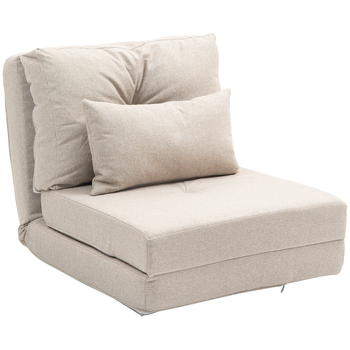 Chauffeuse canapé-lit convertible fauteuil 1 place avec 1 coussin avec dossier réglable, beige-0