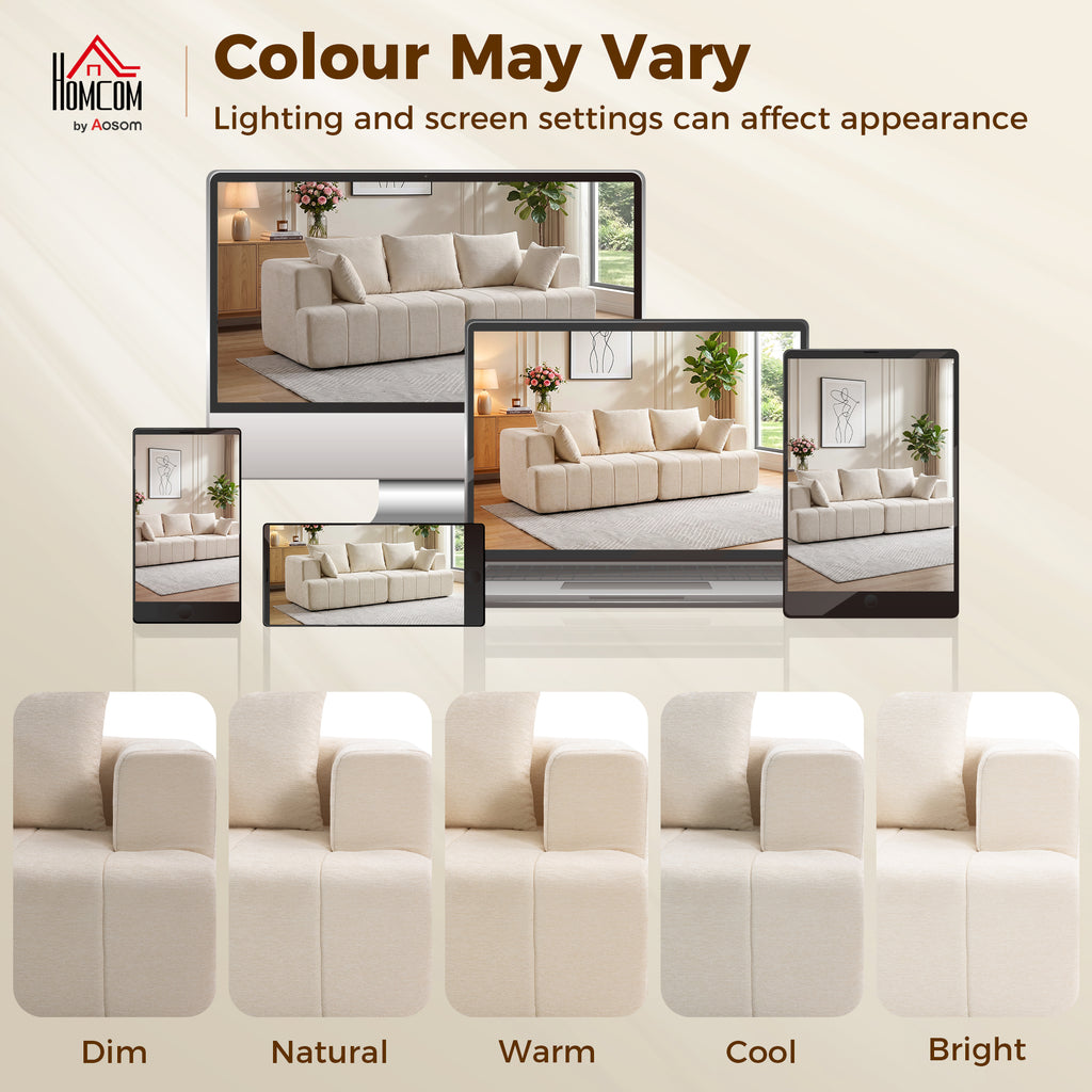 Canapé 3 places en chenille 248 cm, canapé salon moderne, large assise rembourrée, coussins à ressorts, beige-7
