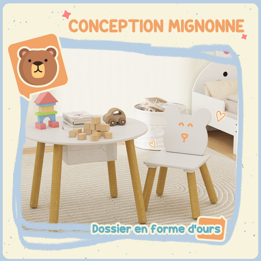 Ensemble 1 table ronde, 2 chaises pour enfant 3 pièces, dossier en forme d'ours, activités, bricolage, repas, 3-6 ans-3