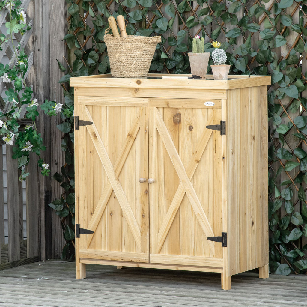 Armoire de jardin armoire de rangement de jardin plateau en métal galvanisé en bois massif 80 x 45 x 92 cm bois naturel-1