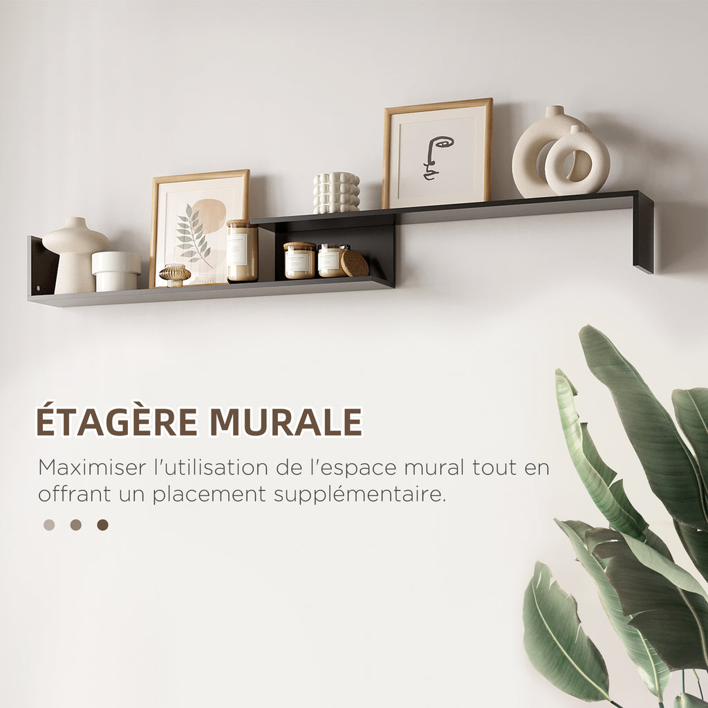 Ensemble meuble TV avec banc et étagère murale style contemporain 153,6L cm - noir-5